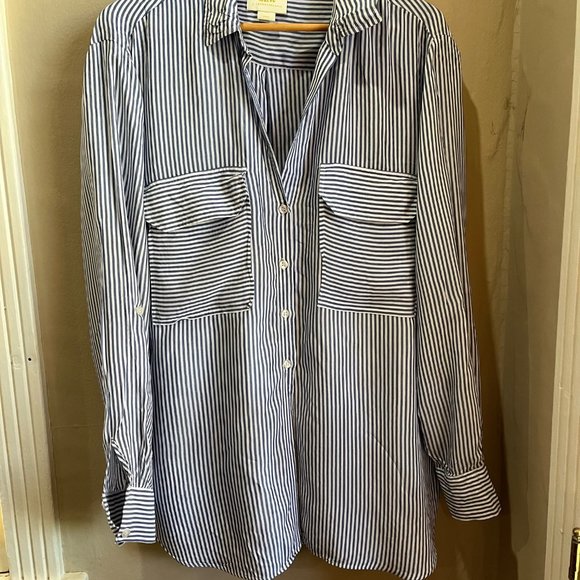 Anthropologie Tops - Anthropologie, Maeve Tie Front, Striped Button Down, Blue, Size XL